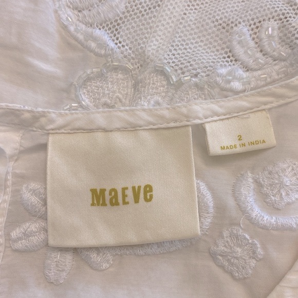 Maeve woman’s white beaded sequins, cotton, silk blend blouse, 3/4 sleeve sz 2 - Picture 9 of 13